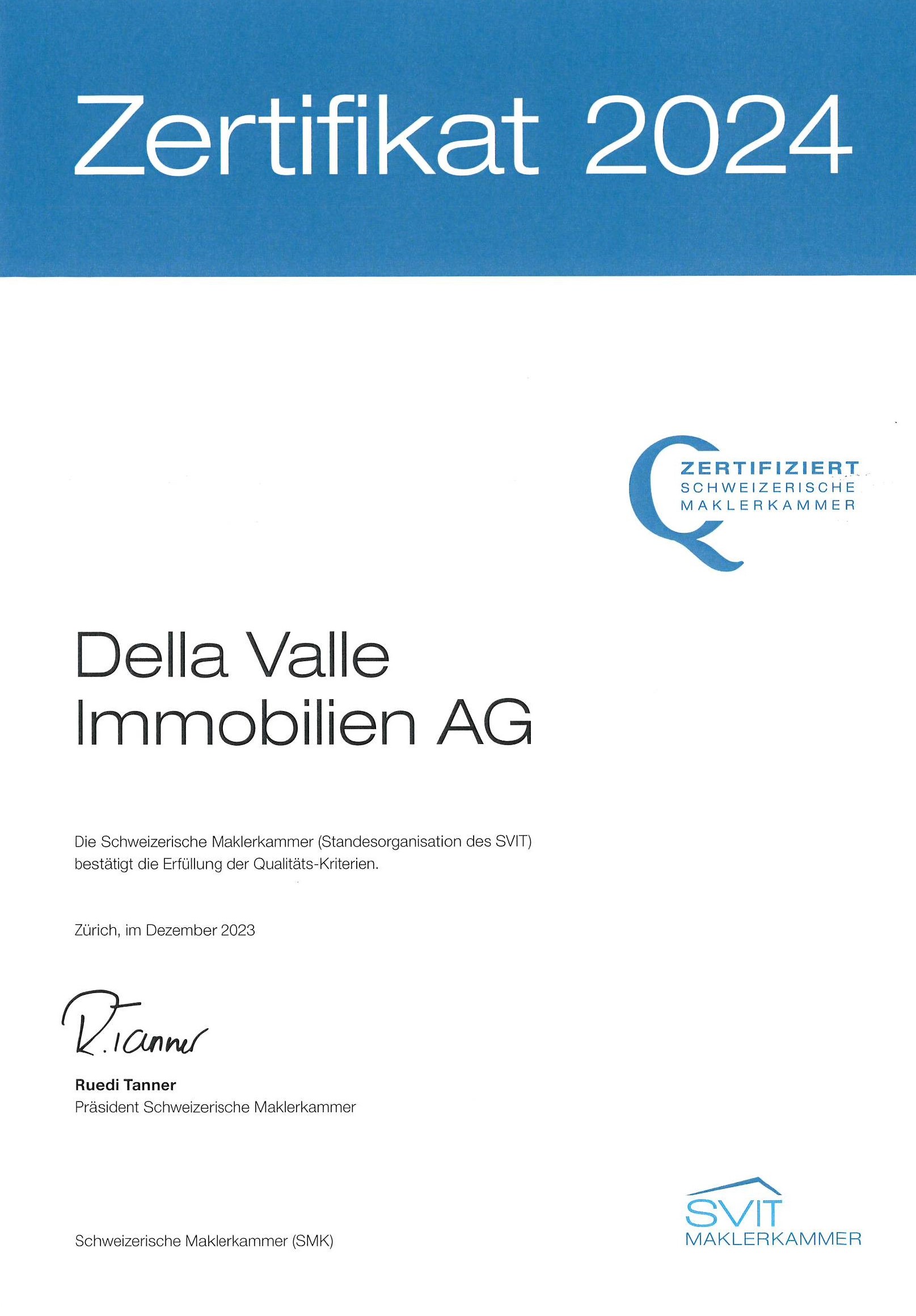 Della Valle Zertifikat Svit Maklerkammer